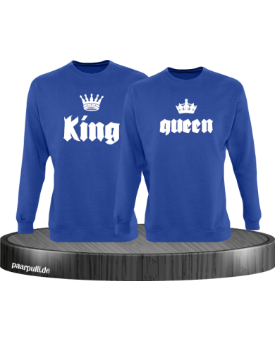 King Queen mit Kronen Partnerlook Sweatshirts in blau