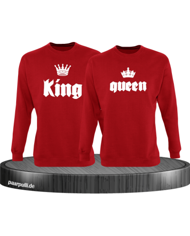 King Queen mit Kronen Partnerlook Sweatshirts in rot