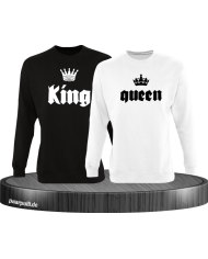 King Queen mit Kronen Partnerlook Sweatshirts in schwarz weiß
