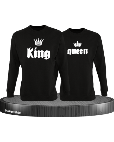 King Queen mit Kronen Partnerlook Sweatshirts in schwarz King Queen mit Kronen Partnerlook Sweatshirts in schwarz