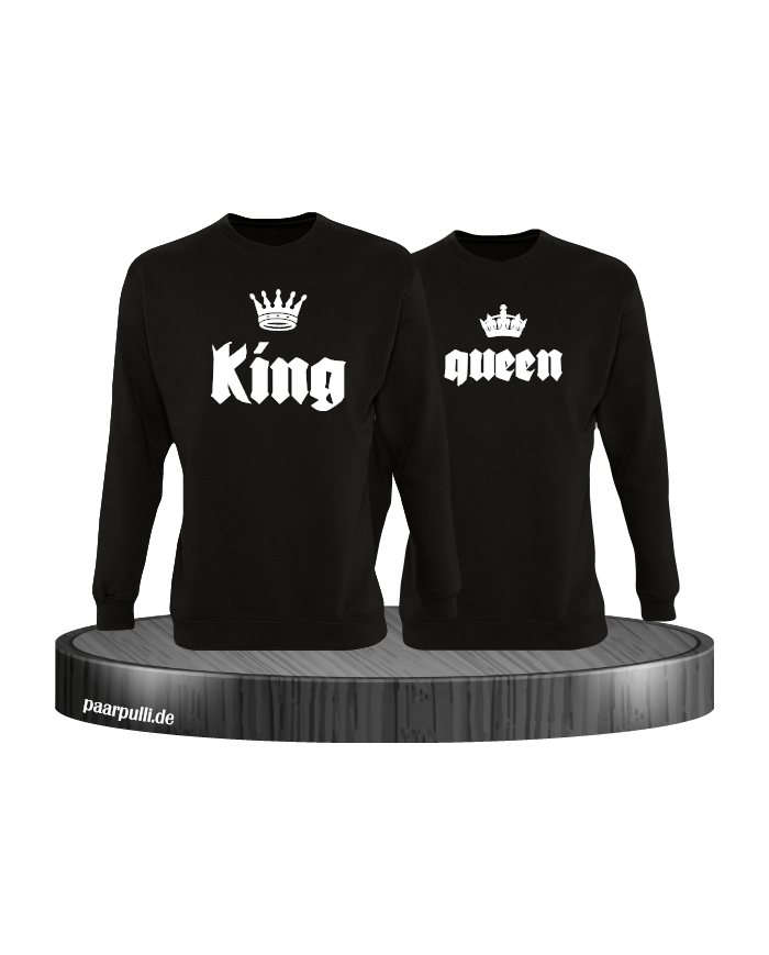 King Queen mit Kronen Partnerlook Sweatshirts in schwarz