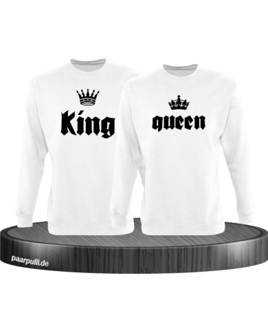 King Queen mit Kronen Partnerlook Sweatshirts in weiß