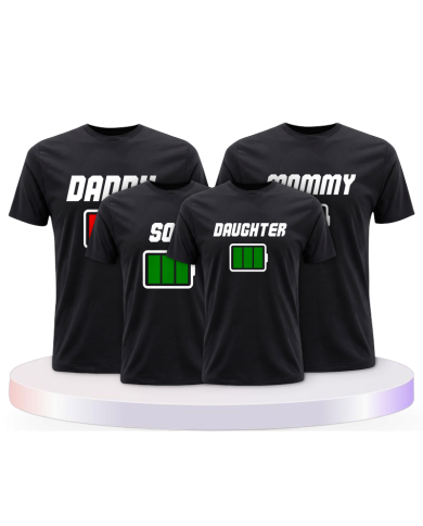Familienlook T-Shirts mit 4 er Im Akku Icon Design | Paarpulli