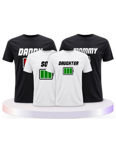 Familienlook T-Shirts mit 4 er Im Akku Icon Design | Paarpulli