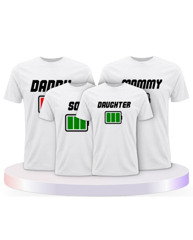 Familienlook T-Shirts mit 4 er Im Akku Icon Design | Paarpulli