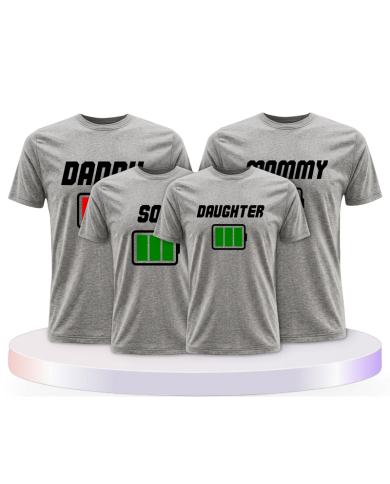 Familienlook T-Shirts mit 4 er Im Akku Icon Design | Paarpulli