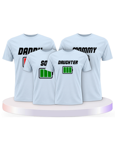 Familienlook T-Shirts mit 4 er Im Akku Icon Design | Paarpulli