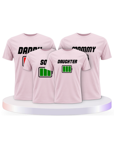 Familienlook T-Shirts mit 4 er Im Akku Icon Design | Paarpulli