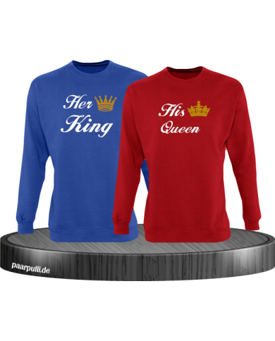 Her King und His Queen Partnerlook Sweatshirts in blau rot