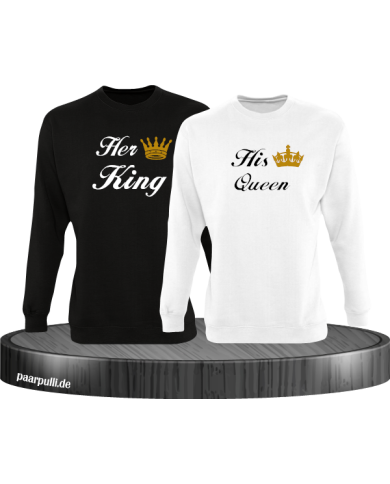 Her King und His Queen Partnerlook Sweatshirts in schwarz weiß Her King und His Queen Partnerlook Sweatshirts in schwarz weiß