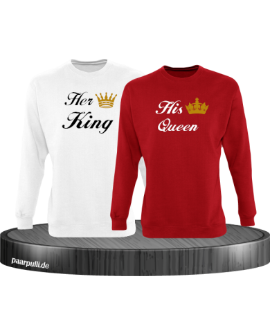 Her King und His Queen Partnerlook Sweatshirts in weiß rot Her King und His Queen Partnerlook Sweatshirts in weiß rot