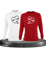 Shes Mine Hes Mine Partnerlook Sweatshirts in weiß rot