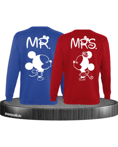 Mr Mrs Mickey und Minnie Mouse Sweatshirts in Blau Rot