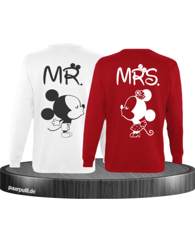 Mr Mrs Mickey und Minnie Mouse Sweatshirts in Weiß Rot Mr Mrs Mickey und Minnie Mouse Sweatshirts in Weiß Rot