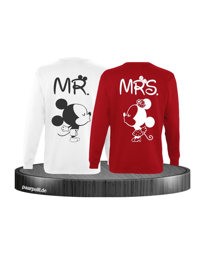Mr Mrs Mickey und Minnie Mouse Sweatshirts in Weiß Rot