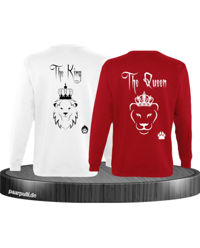 King Queen mit Löwenaufdruck auf Sweatshirts in weiß rot