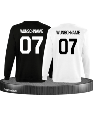 Sweatshirts bedruckt mit eigenem Wunschnamen und Wunschzahlen in schwarz weiß