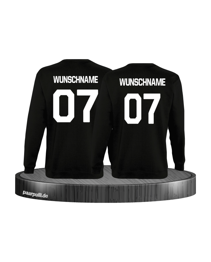 Sweatshirts bedruckt mit eigenem Wunschnamen und Wunschzahlen in schwarz