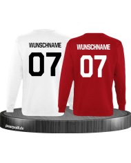 Sweatshirts bedruckt mit eigenem Wunschnamen und Wunschzahlen in weiß rot
