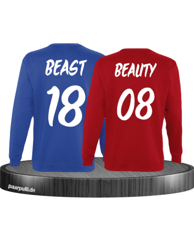 Beauty und Beast mit Wunschzahl Partner Sweatshirts in blau rot