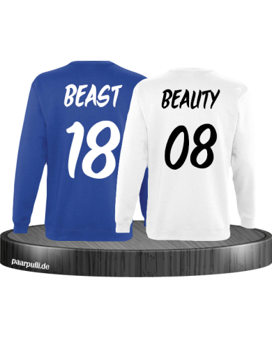 Beauty und Beast mit Wunschzahl Partner Sweatshirts in blau weiß
