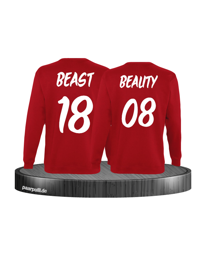 Beauty und Beast mit Wunschzahl Partner Sweatshirts in rot