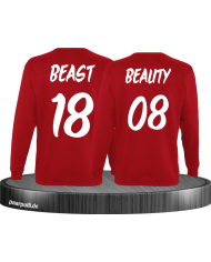 Beauty und Beast mit Wunschzahl Partner Sweatshirts in rot