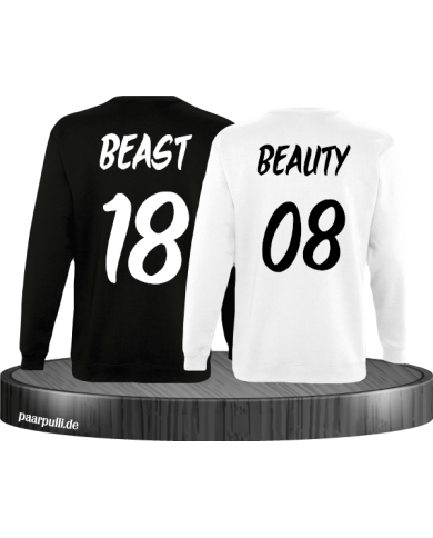 Beauty und Beast mit Wunschzahl Partner Sweatshirts in schwarz weiß