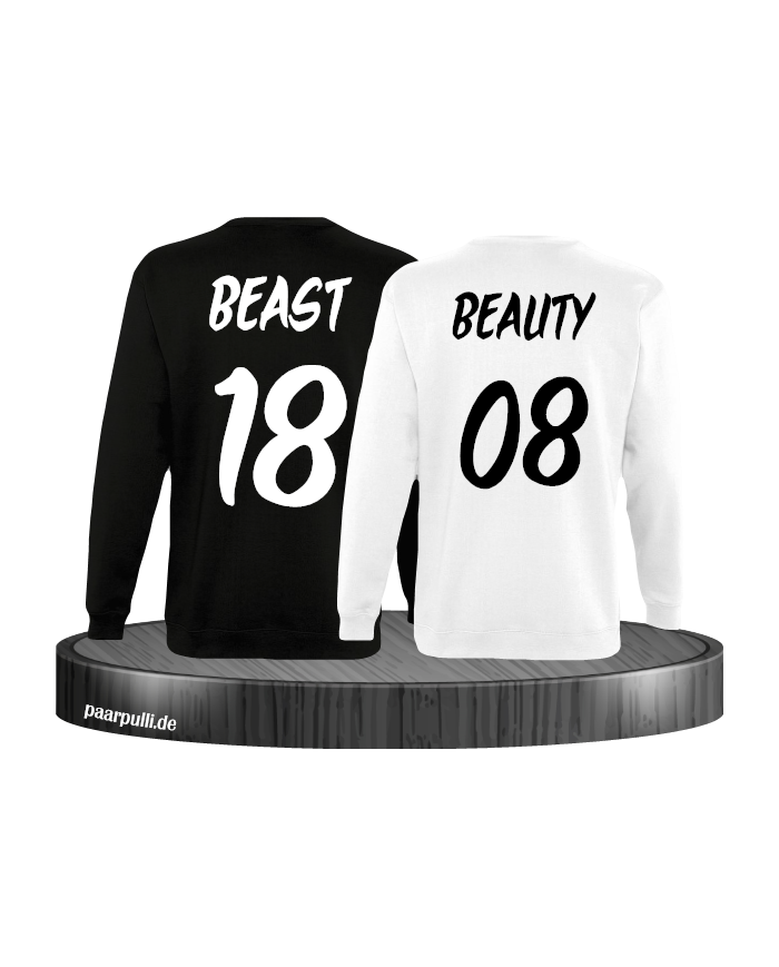 Beauty und Beast mit Wunschzahl Partner Sweatshirts in schwarz weiß