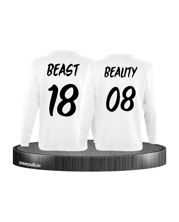 Beauty und Beast mit Wunschzahl Partner Sweatshirts in weiß