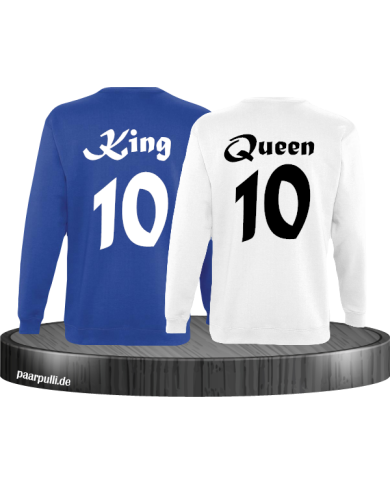 King Queen mit Wunschzahl Partnerlook Sweatshirts in blau weiß