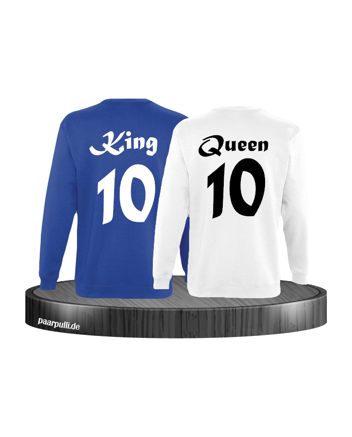 King Queen mit Wunschzahl Partnerlook Sweatshirts in blau weiß