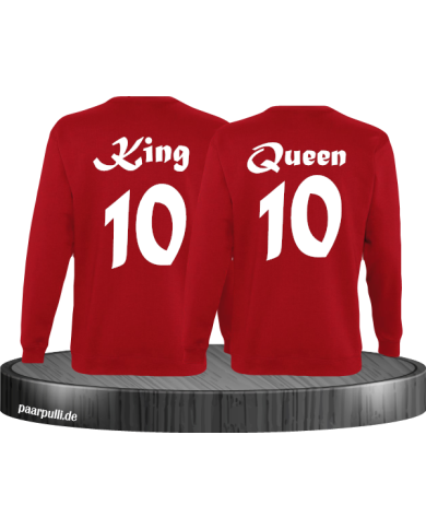 King Queen mit Wunschzahl Partnerlook Sweatshirts in rot