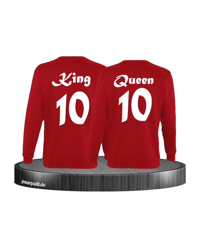 King Queen mit Wunschzahl Partnerlook Sweatshirts in rot
