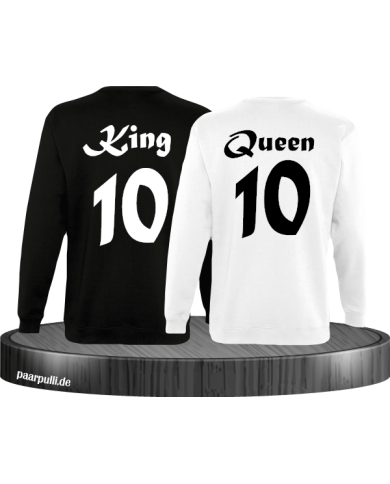 King Queen mit Wunschzahl Partnerlook Sweatshirts in schwarz weiß