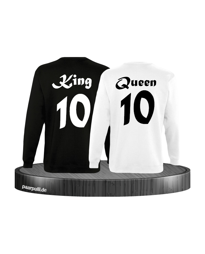King Queen mit Wunschzahl Partnerlook Sweatshirts in schwarz weiß King Queen mit Wunschzahl Partnerlook Sweatshirts in schwarz weiß