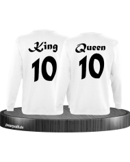 King Queen mit Wunschzahl Partnerlook Sweatshirts in weiß