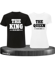 The King The Queen Partnerlook T Shirts mit Wunschdatum in schwarz-weiß