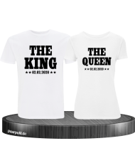 The King The Queen Partnerlook T Shirts mit Wunschdatum in weiß