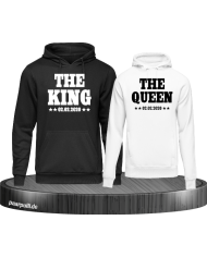 The King The Queen Partnerlook Hoodies mit Wunschdatum in weiß schwarz