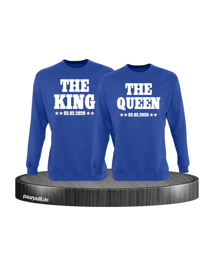 The King The Queen Partnerlook Sweatshirts mit Wunschdatum in blau