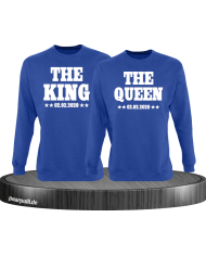 The King The Queen Partnerlook Sweatshirts mit Wunschdatum in blau