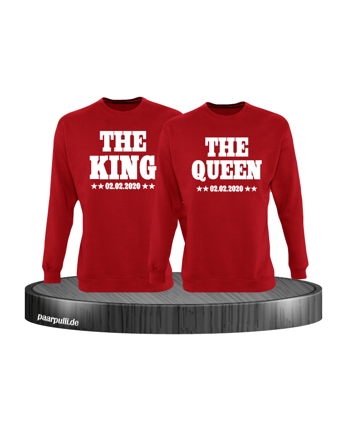 The King The Queen Partnerlook Sweatshirts mit Wunschdatum in rot