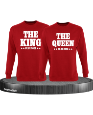 The King The Queen Partnerlook Sweatshirts mit Wunschdatum in rot