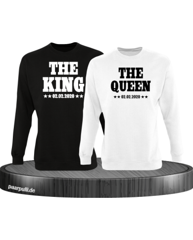 The King The Queen Partnerlook Sweatshirts mit Wunschdatum in schwarz weiß