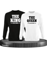 The King The Queen Partnerlook Sweatshirts mit Wunschdatum in schwarz weiß