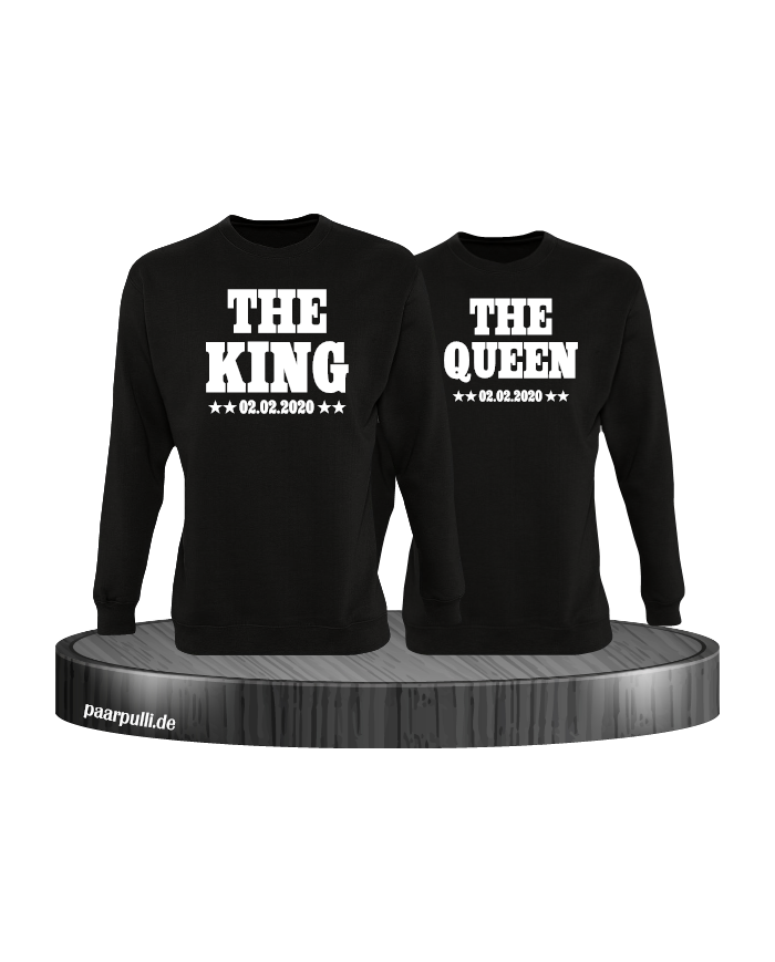 The King The Queen Partnerlook Sweatshirts mit Wunschdatum in schwarz