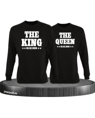 The King The Queen Partnerlook Sweatshirts mit Wunschdatum in schwarz