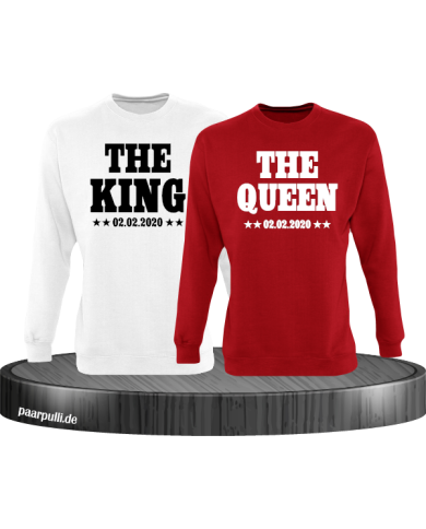 The King The Queen Partnerlook Sweatshirts mit Wunschdatum in weiß rot The King The Queen Partnerlook Sweatshirts mit Wunschdatum in weiß rot