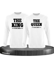 The King The Queen Partnerlook Sweatshirts mit Wunschdatum in weiß